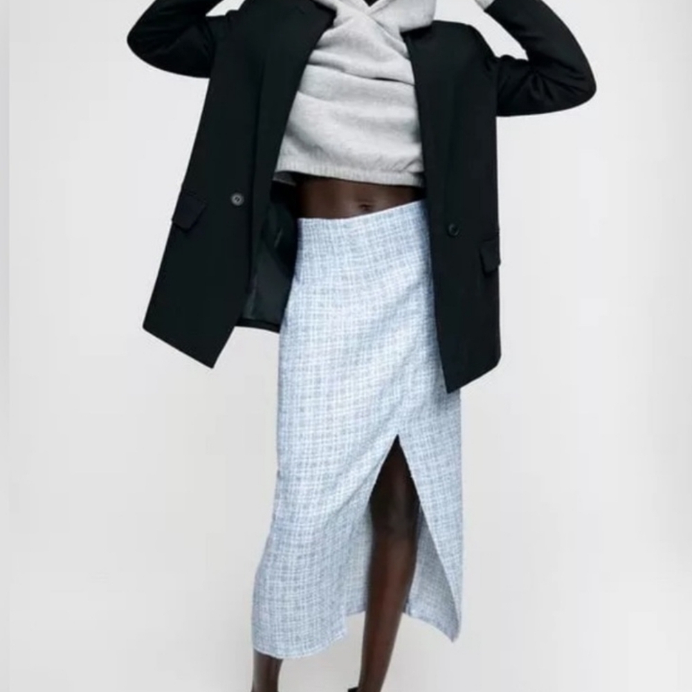 Zara Tweed Skirt in Blue and White
